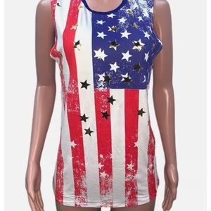 Patriotic USA American Flag Loose Tank Top New